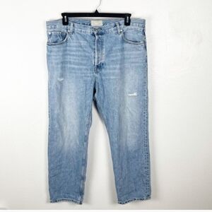 EVERLANE The Ripped Straight Fit High Rise Button Fly Distressed Jeans, Size 33